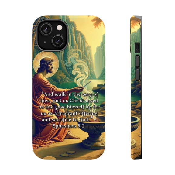 DistinctInk Tough Case for Apple iPhone 15 PLUS (6.7" Screen), Compatible with MagSafe Charging - Ephesians 5:2 - Walking in Love as Christ Sacrificed