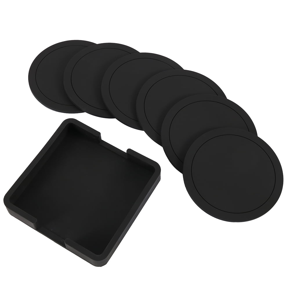 Silicone Drink Coasters Set of 4 Nonslip Round Soft Sleek and Durable Black 
