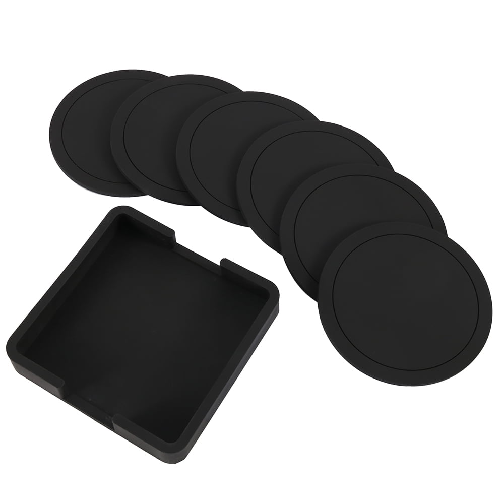 7Pcs Drink Coasters Sets Silicone Coasters with Holder Non-Slip Cup Mat