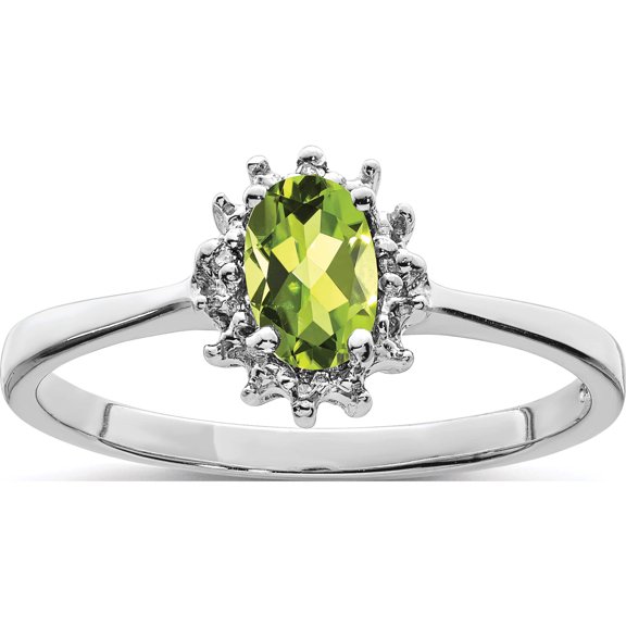 Sterling Silver Rhodium Peridot Diamond Ring (Size 6) Made In India qdx847-6