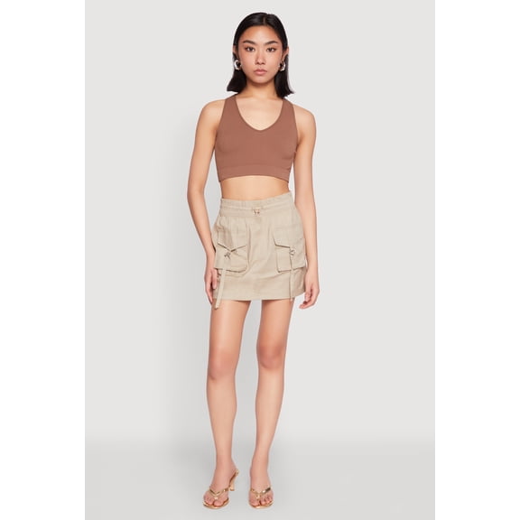 Womens Toggle Drawstring Mini Cargo Skirt