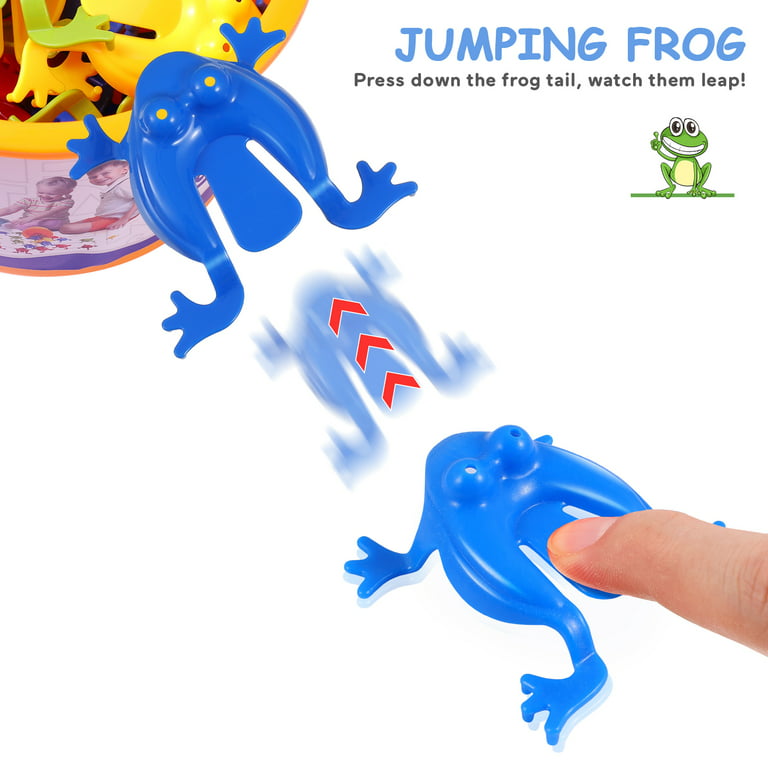 13 Pieces Frog Jumping Toy Finger Pressing Funny Bouncing Frog Toys Kids Novelty Frogs with A Bucket