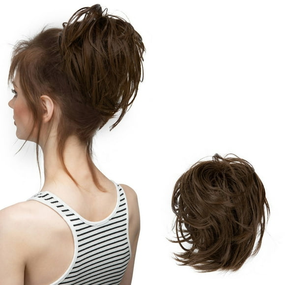 Mother'S Day Real Silk Wig, Messy Hair Bun Hair Pieces Curly Synthetic Updo Scrunchies Ponytail Extension for Women Black 1Pcs, Wig, Closure,Hair Bundles,Lace Frontal,Highlight Cap,Lace Front,Lace
