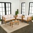 thumbnail image 3 of Thom 4-Piece Mid-Century Modern Acacia Wood Outdoor Patio Set with Cushions and Plaid Decorative Pillows, Beige/Teak Brown, 3 of 6