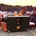 DWVO Outdoor Prep Table Grill Station, Solid Wood Movable Dining Cart