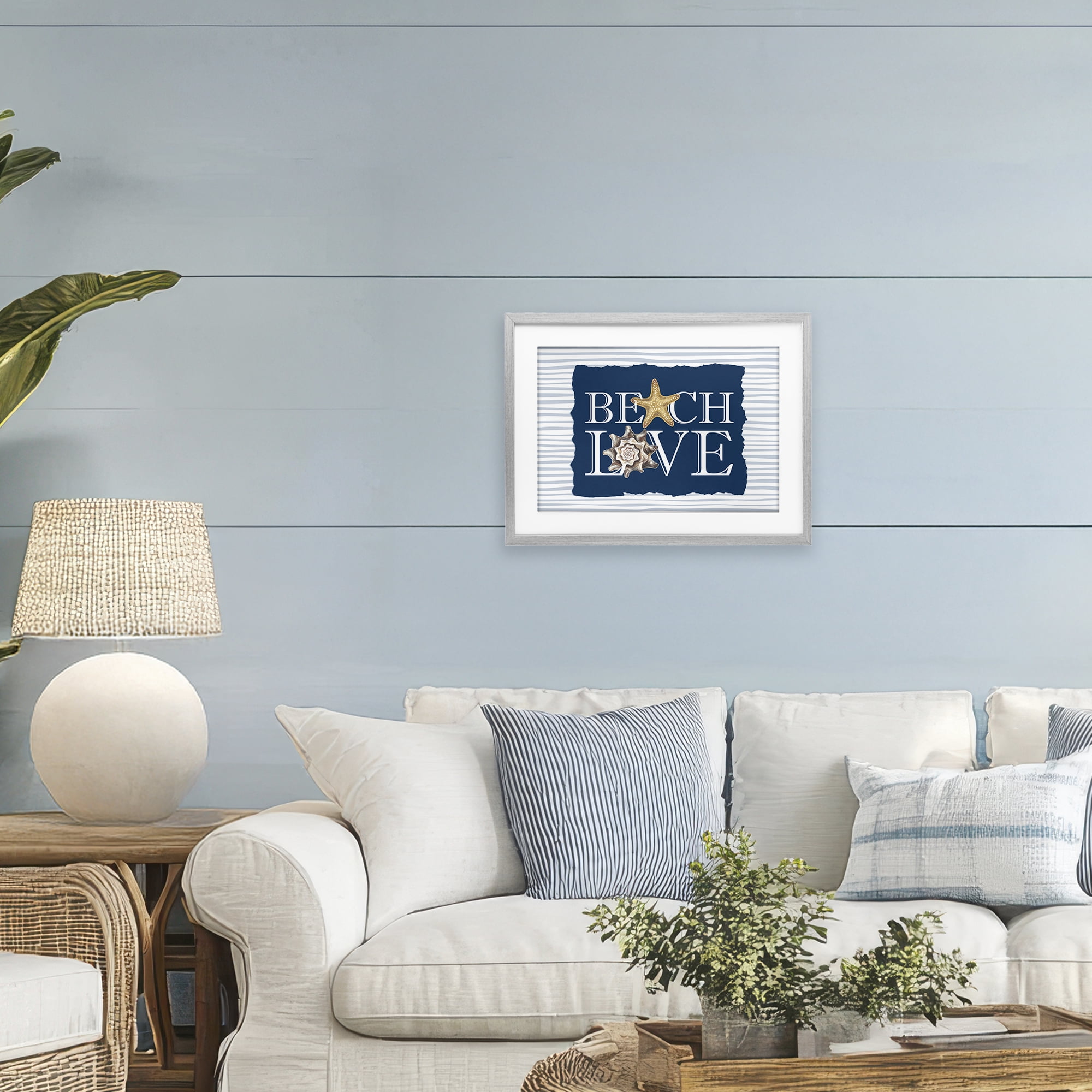 Stupell Industries Beach Love Seashells Gray Framed Print Under Glass, design by Kim Allen