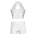 thumbnail image 5 of iiniim Kids Girls Halter Sequins Crop Top with Shorts Set Jazz Hip Hop Modern Street Ballet Ballroom Dance Costume White 10, 5 of 7