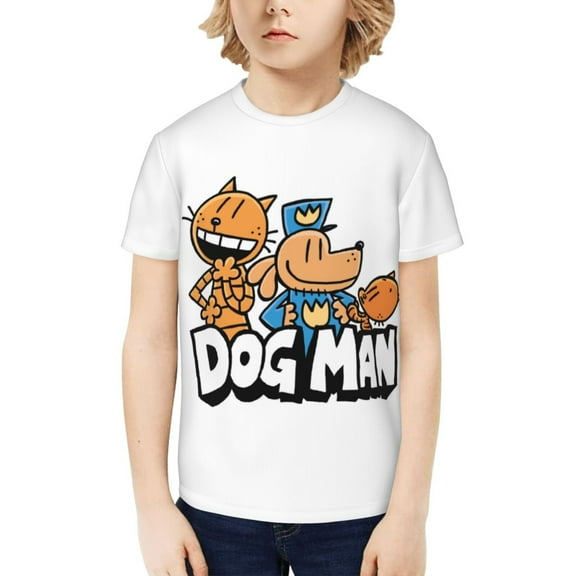 Dog Man Funny 3D Printed Graphic Tee, Lightweight T-Shirts for Boys Girls, Novelty Crew Neck Short Sleeve Tops for Kids