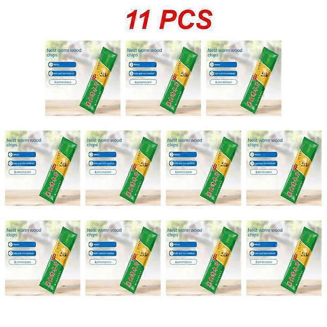1-15pcs worms clean wood chips bee wax worm killer kill beehive insect special beekeeping medicine pest control apiculture tool paquete de 6 piezas por bolsa de astillas de madera para atrapar nestworm y cotton worm en colmenas; varios empaques verdes y amarillos alineados sobre una mesa, indicado para control de plagas en apicultura.