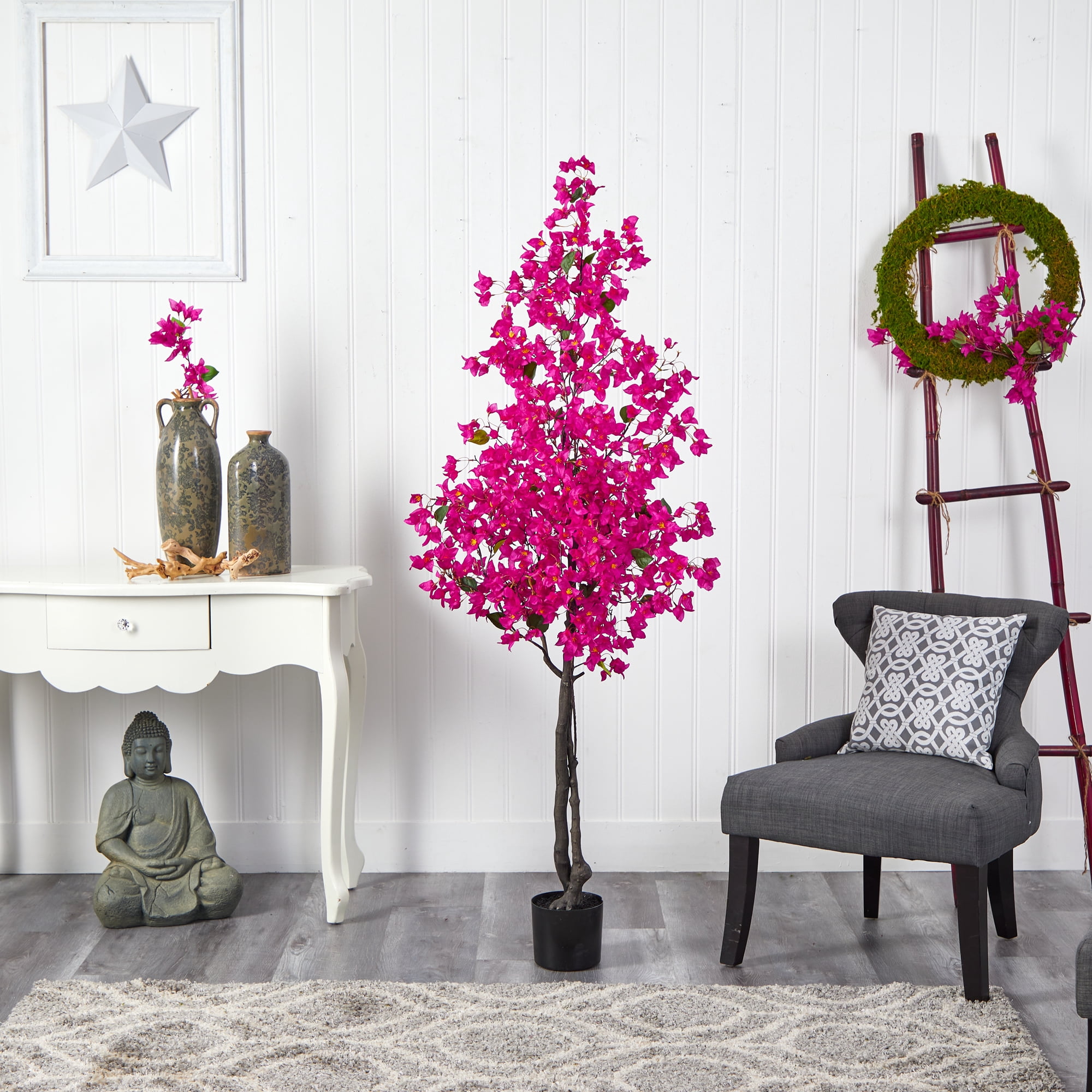 6" Artificial Bougainvillea Artificial Tree in Plastic Pot, by Nearly Natural