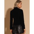 thumbnail image 3 of Chaqueta de terciopelo para mujer Vintage Stand Collar Open Front Button Decor Jacket Negro M, 3 of 5