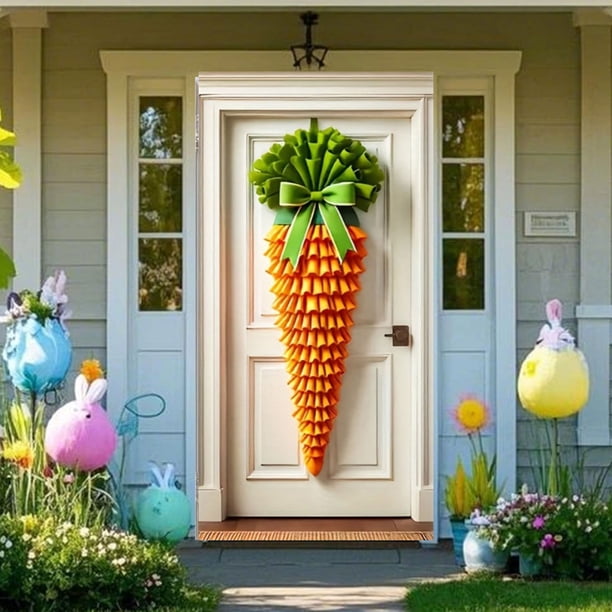 Letrero decorativo de zanahoria de Pascua | Cortina decorativa para puerta | Decoración de primavera para interiores y exteriores | Adorno festivo para la entrada, patio o porche