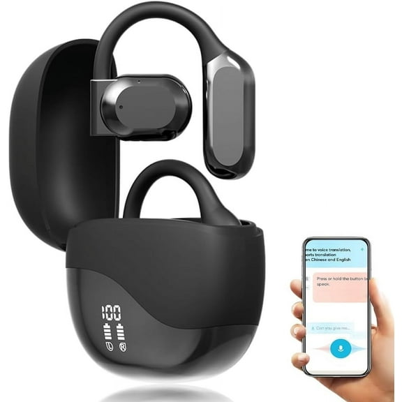 Ai Translating Ear Buds, 2025 New Upgraded Wireless Bluetooth Translation Earbuds Real Time Language Translator, 144 Languages Play Music Bluetooth Over-Ear for Business Learning Travel (Black)