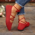 thumbnail image 4 of Miluxas Women’s Knit Pointed Toe Flats, Adjustable Crisscross Ankle Tie Straps Slip On Ballet Shoes, Lace up Non Slip Casual Walking Dress Flats Red 7.5(40), 4 of 5