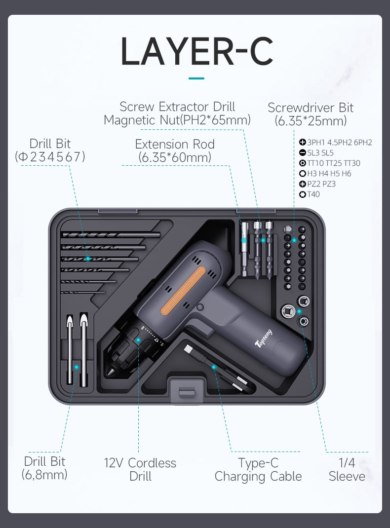 12V Cordless Drill, Electric Power Drill Set with Battery & Charger, 32pcs Drill/Driver Bits with Storge Box