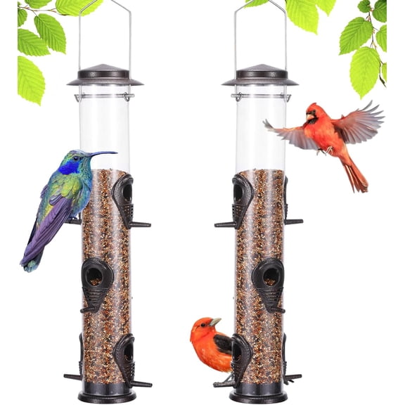 Metal Wild Bird Feeder Squirrel Proof Hanging Tube Feeder Transparent Finch Feeder with Steel Hanger (Coffee)