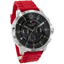Tommy Hilfiger 1710490 Men's Black Multifunction Analog Watch Red Silicone Strap