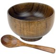 4 Piece Wooden Bowl and Spoon Set for Rice Miso Soup and More by bogo