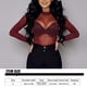 thumbnail image 5 of Qarigey Camiseta básica Sexy de manga larga elástica para mujer, camiseta informal transparente transparente para mujer, Tops de fiesta con cuello Prendas para la parte del cuerpo Vino rojo L, 5 of 6