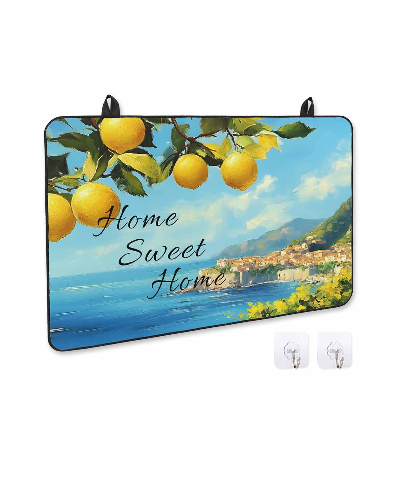 nqOlkjepod Large Induction Cooktop Protector Mat 24"x21", Summer Lemon Stove Top Covers for Electric Stove, Coastal Beach Fruit Mountain Town Stove Burner Cover Mats, Glass Top Stove Cover