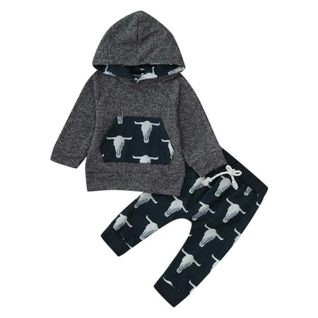 

2PCS Toddler Boys Outfit Sets Christmas Long Sleeve Cartoon Deer Print Hooded Tops Pants Outfits Clothes Set Winter Leisure Fashion Outfit 0M-3Y