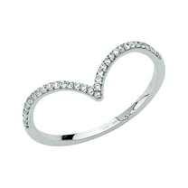 Ioka -14K Solid White Gold CZ V Shape Stackable Trendy Women's Ring - size 6.5