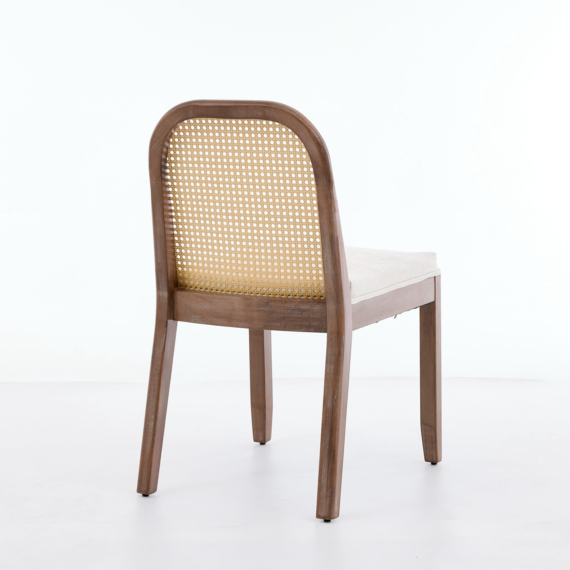 Set of 2 Curved Arched Cane Back Dining Chairs, Farmhouse Side Chairs, Distressed Solid Wood Frame, Chenille Cushion with S-Spring and Sponge,Armless Accent Chairs for Kitchen, Beige