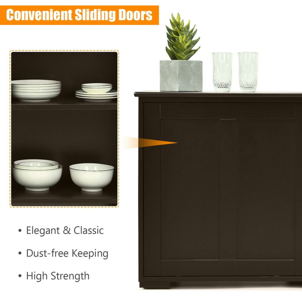 Finihen Kitchen Storage Cabinet, Buffet Sideboard, Kitchen Storage Cabinet with Wood Sliding Door, for Dining Room, Kitchen, Living Room, Brown Finihen Kitchen Storage Cabinet, Buffet Sideboard, Kitchen Storage Cabinet with Wood Sliding Door, for Dining Room, Kitchen, Living Room, Brown