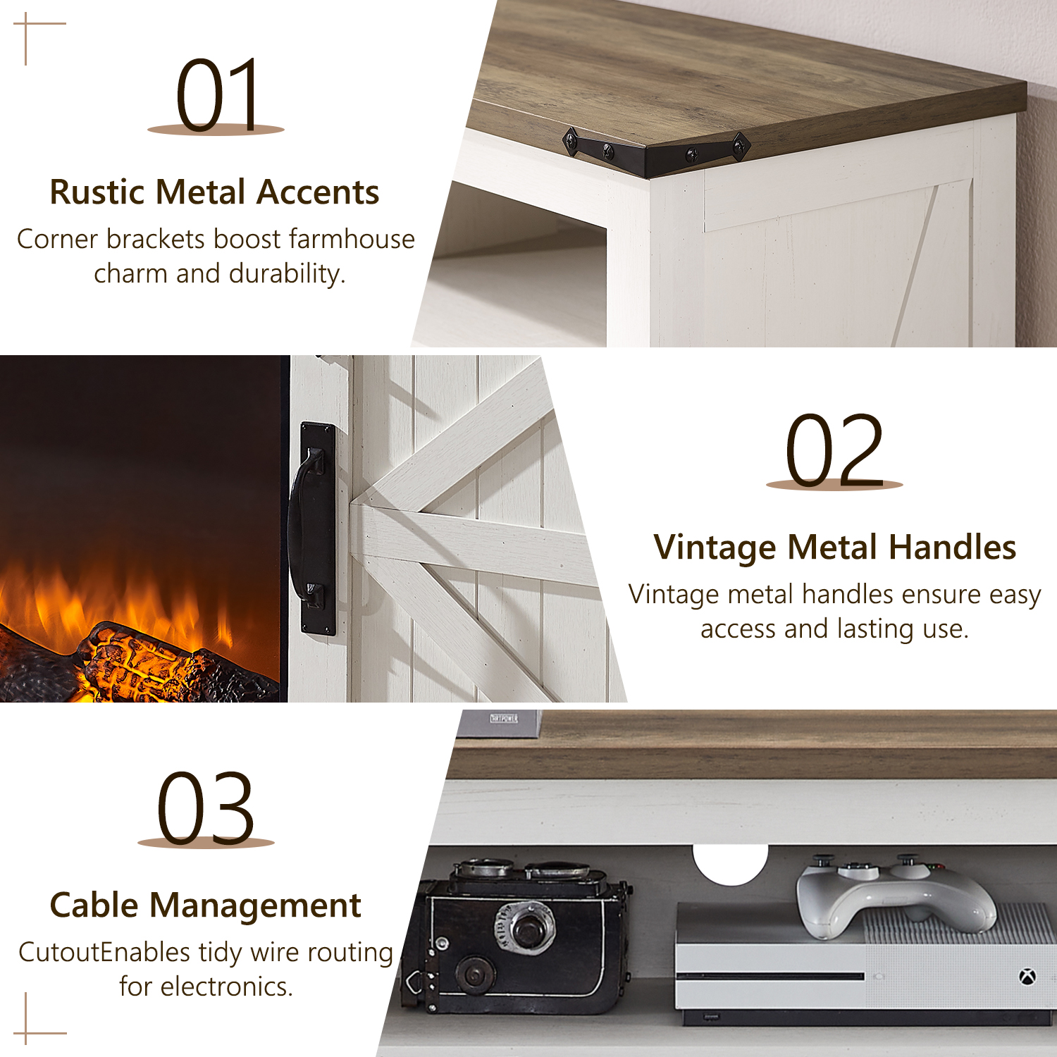 KeyWhat Farmhouse TV Stand with 37" Electric Fireplace for 80" TV photo 4