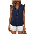 thumbnail image 7 of IUYRTFE Women's Washed Denim Sleeveless Button Down Shirt Ruffled V Neck Casual Summer Tank Top, 7 of 7