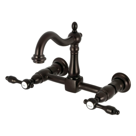 Kingston Brass KS1265TAL Tudor Double-Handle Wall-Mount Bridge Kitchen Faucet, Oil Rubbed Bronze