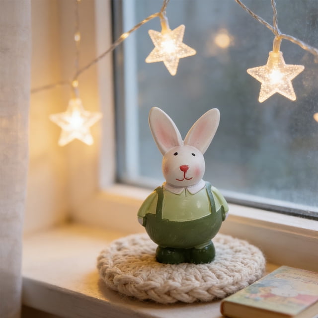 Aufmer Cute Mini Resin Bunny Figurine Easter Rabbit Statue Decorative Ornament For Tabletop Shelf Mantel Home Centerpiece Spring Holiday Party Favors Resin, Green