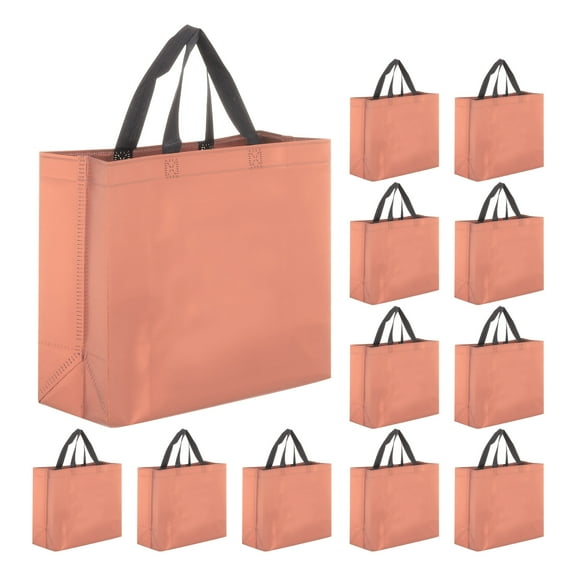 Uxcell 12pcs Reusable Gift Bags, Rose Gold Tote Glossy Shopping Bag for Birthday Party - 13"x10.6"x5.1"