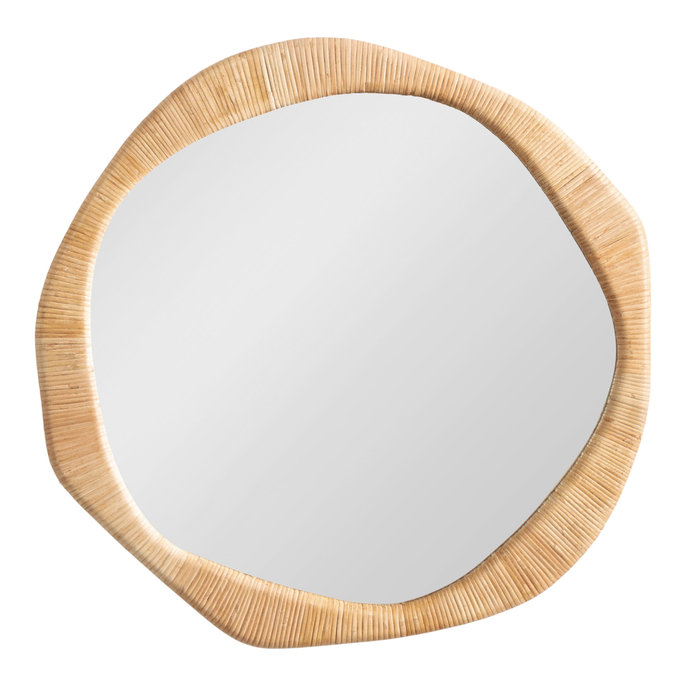 Kate and Laurel Rahfy Boho Irregular Round Rattan Mirror, 26 Inch Diameter, Natural Rattan, Decorative Wavy Circle Mirror with Wrapped Authentic Cane Frame for Bathroom Vanity Decor