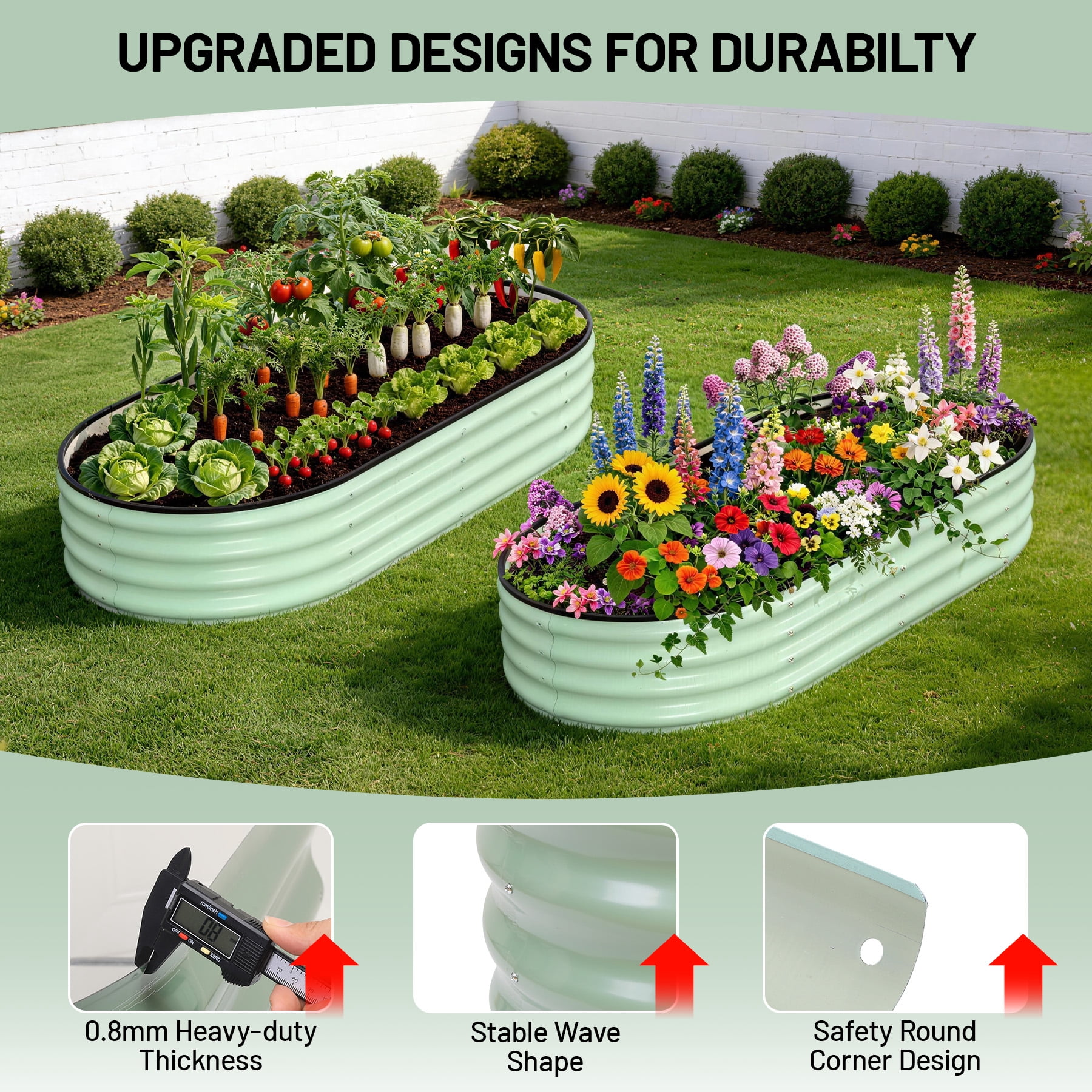 Oval Raised Garden Bed, 4x2x1 FT Galvanized Metal Planter Box for Outdoor, Large Oval Vegetable Bed for Flowers, Herbs & Succulents, Heavy Duty Steel Garden Bed for Backyard, Green
