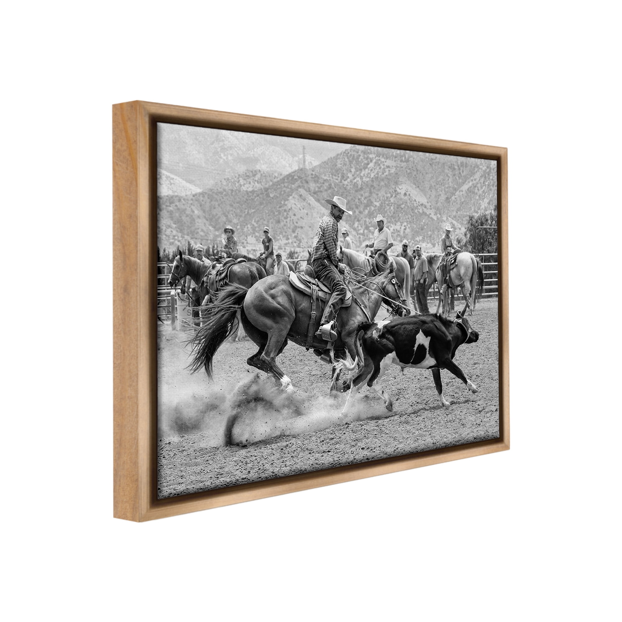 Stupell Industries Rodeo Cowboys with Cattle Animals & Insects Painting Brown Floater Framed Canvas Art Print Wall Art, 21 x 17