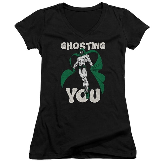JLA Justice League Ghosting Junior Women's T-Shirt V-Neck Black