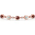 thumbnail image 3 of 18K Rose Gold Plated Silver Red Garnet and Simulated White Opal and Moissanite Tennis Bracelet for Women | 5.00 Cttw | Gemstone January Birthstone | Oval Checkerboard 7X5MM | Fully Adjustable 10 inch, 3 of 6