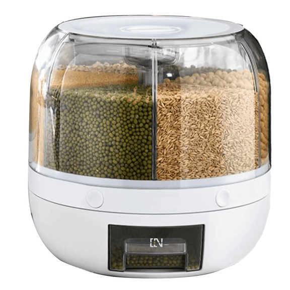 360° Rotating Grain Dispenser Storage Box Transparent Sealed Jar Circular Kitchen Rice