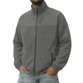 thumbnail image 3 of Men's Suede Leather Jacket Solid Color Long Sleeve Casual Jacket Zip Stand Collar Loose Winter Fall Outerwear with Pockets Basic Daily Outer Coat, 3 of 7