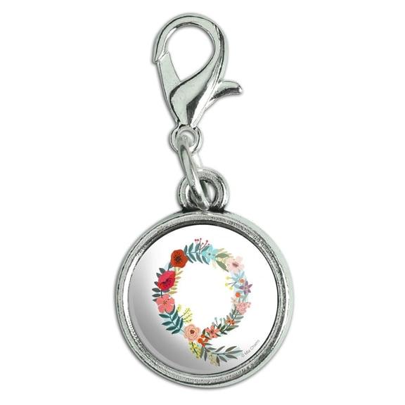Letter Q Floral Monogram Initial Antiqued Bracelet Pendant Zipper Pull Charm with Lobster Clasp