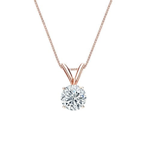 14k Rose Gold Round Lab Grown Solitaire Diamond Pendant Necklace (1/2 cttw, E-F, SI1-SI2) 4-Prong Basket, 18-inch box chain by Diamond Wish
