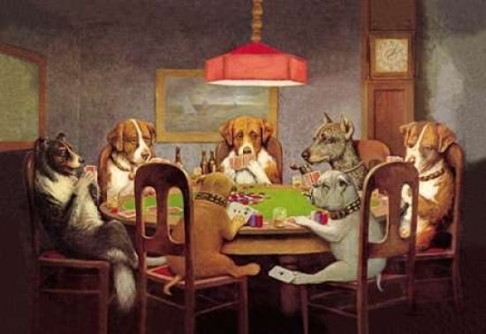 Dogs playing poker art poster 36x24