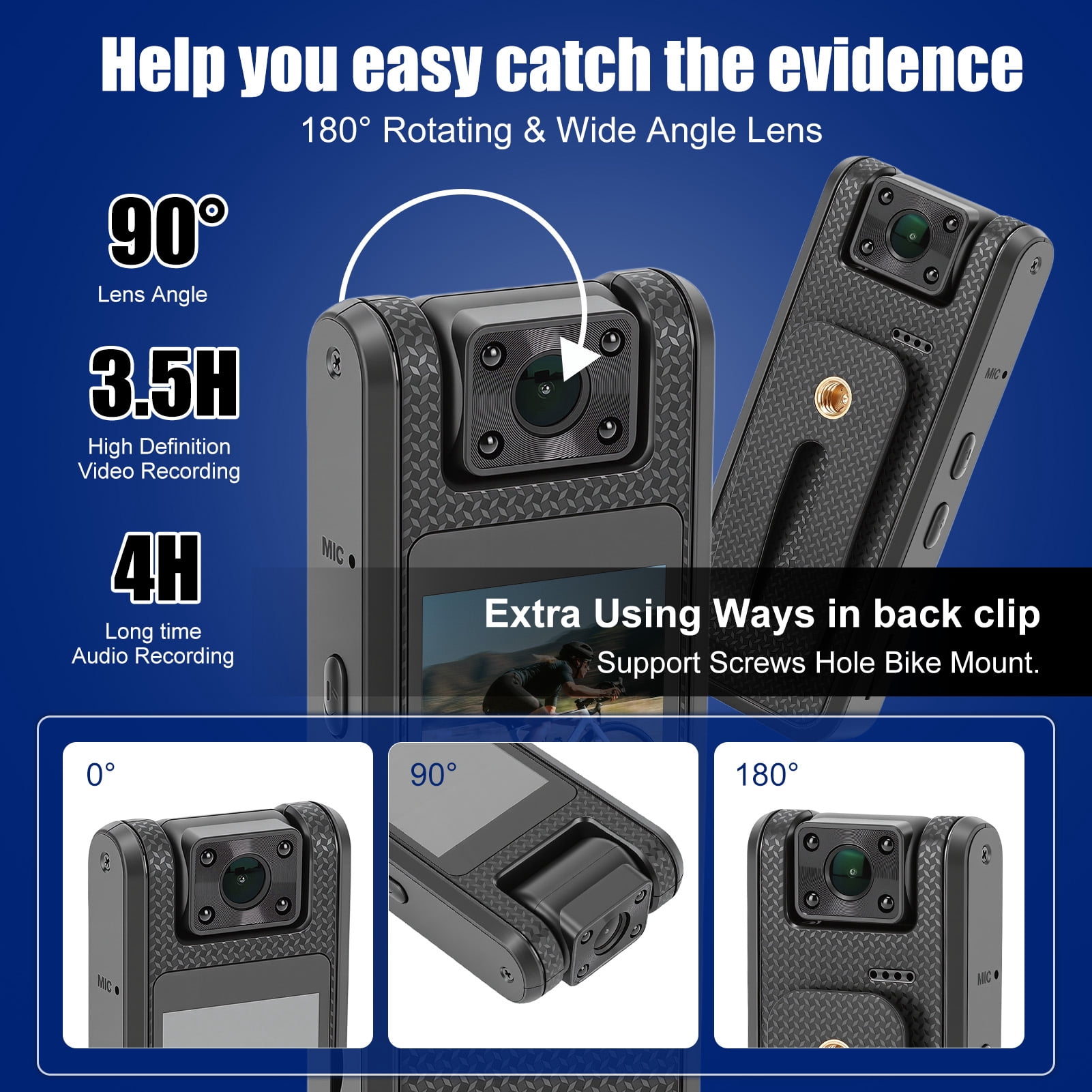 4K Body Camera with Audio & Video Recording, 1.4" Screen Wearable Sports Camera with Night-Vision, 180° Rotating Lens, Portable Small Personal Camcorder for Sport Outdoor Traveling Daily Recorder