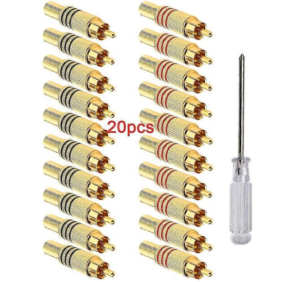 20 Pcs RCA Male Plug Connectors, Gold Plated Speaker o/Video RCA Connector Adapter, Solderless RCA Male Plug, for Multimedia and CCTV