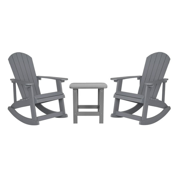 Flash Furniture Savannah 3-Piece Poly Resin Rocking Patio Chair and Side Table Set, Gray