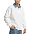 thumbnail image 4 of TOUMENY Men Sweater Fall Winter Collared Long Sleeve Solid Casual Comfy Tops Men Color Block Loose Half-Zip Pullover White XXL, 4 of 7