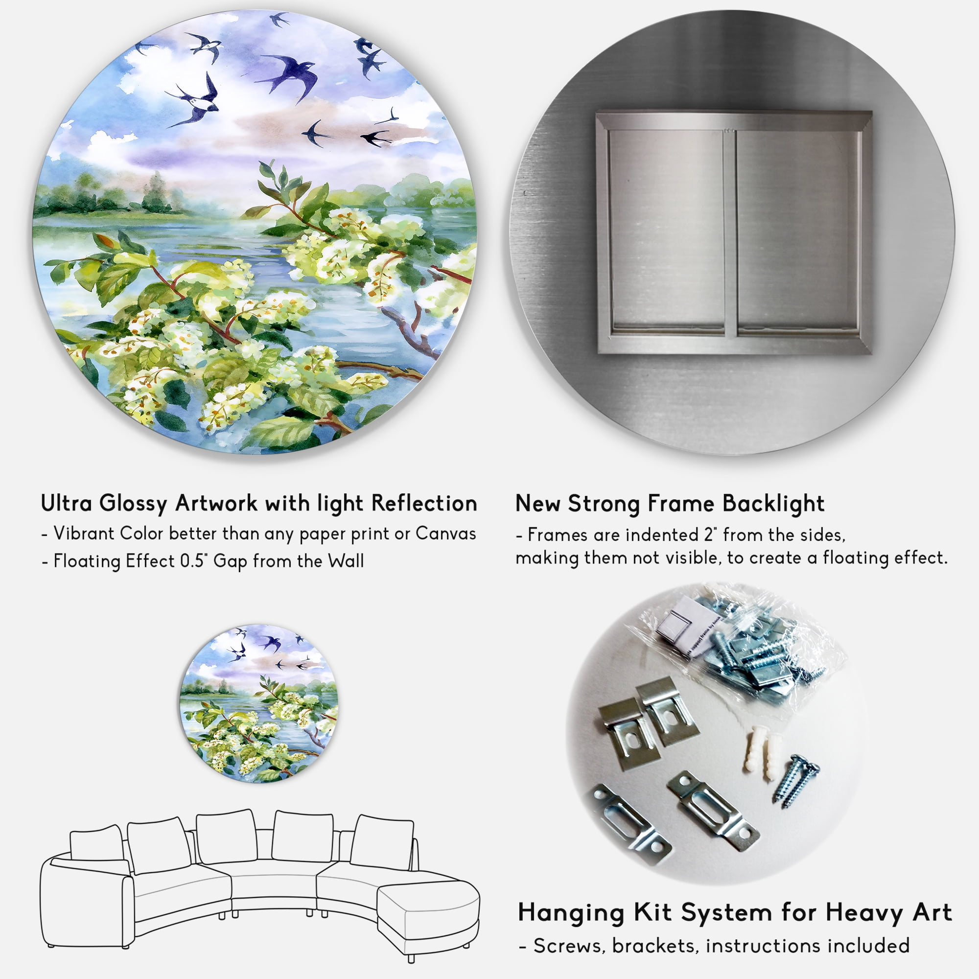 Designart 'Flowers of The Cherry Blossoms On A Spring Day Landscape' Traditional Circle Metal Wall Art 29x29 - Disc of 29