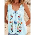 thumbnail image 2 of Women 'S Tie Front Tank Top Y2k Floral Babydoll Crop Vest Going Out Camisole Blouse Shirt Light Blue XS, 2 of 7