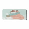 thumbnail image 1 of Animal Computer Mouse Pad, Hipster Fox Glasses and Scarf Drinking Coffee Hippie Illustration, Rectangle Non-Slip Rubber Mousepad X-Large, 35" x 15" Gaming Size, Coral Mint Green, by Ambesonne, 1 of 2